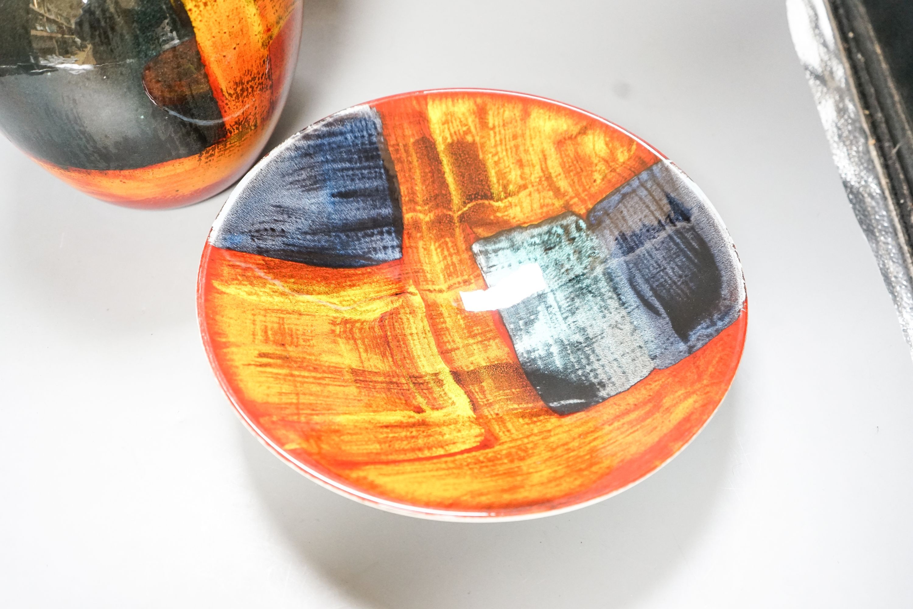 A Poole pottery vase and a shallow dish 27cm